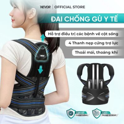 Đai Chống Gù Lưng Y Tế Nevor DCG04 Có Nẹp Cứng Định Hình Cột Sống, Hỗ Trợ Cong Vẹo Và Thoái Hóa Lưng