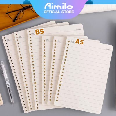 Aimilo Giấy bổ sung cho bìa kẹp hồ sơ khổ A5 và B5 Mỗi gói 60 tờ (120 trang) Giấy dòng kẻ ngang / Giấy trơn