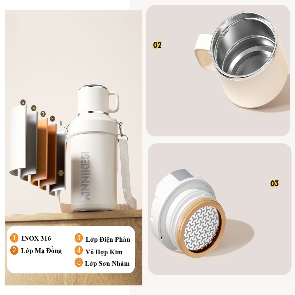Bình Giữ Nhiệt 1500ml chất liệu INOX 316 Giữ Lạnh 36 Tiếng Giữ Nóng 24 Tiếng - NENON Bình Giữ Nhiệt 1500ml chất liệu INOX 316 Giữ Lạnh 36 Tiếng Giữ Nóng 24 Tiếng - NENON