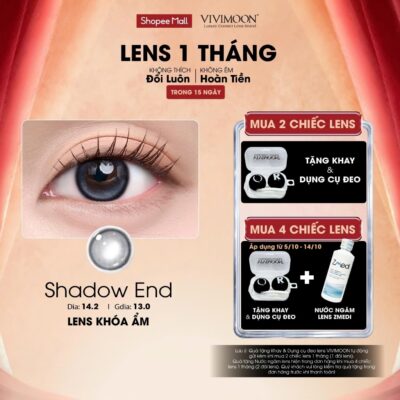 Lens cận khóa ẩm VIVIMOON màu xám khói Shadow End, kính áp tròng hạn sử dụng 1 tháng