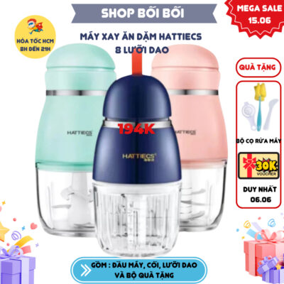 [1 Đổi 1-Quà Tặng Kèm] Máy Xay Ăn Dặm HATTIECS , COCOBEAR, BABYBOO HCP-A7 – Cối Thủy Tinh 0.3L, 200W, 8 Lưỡi Dao