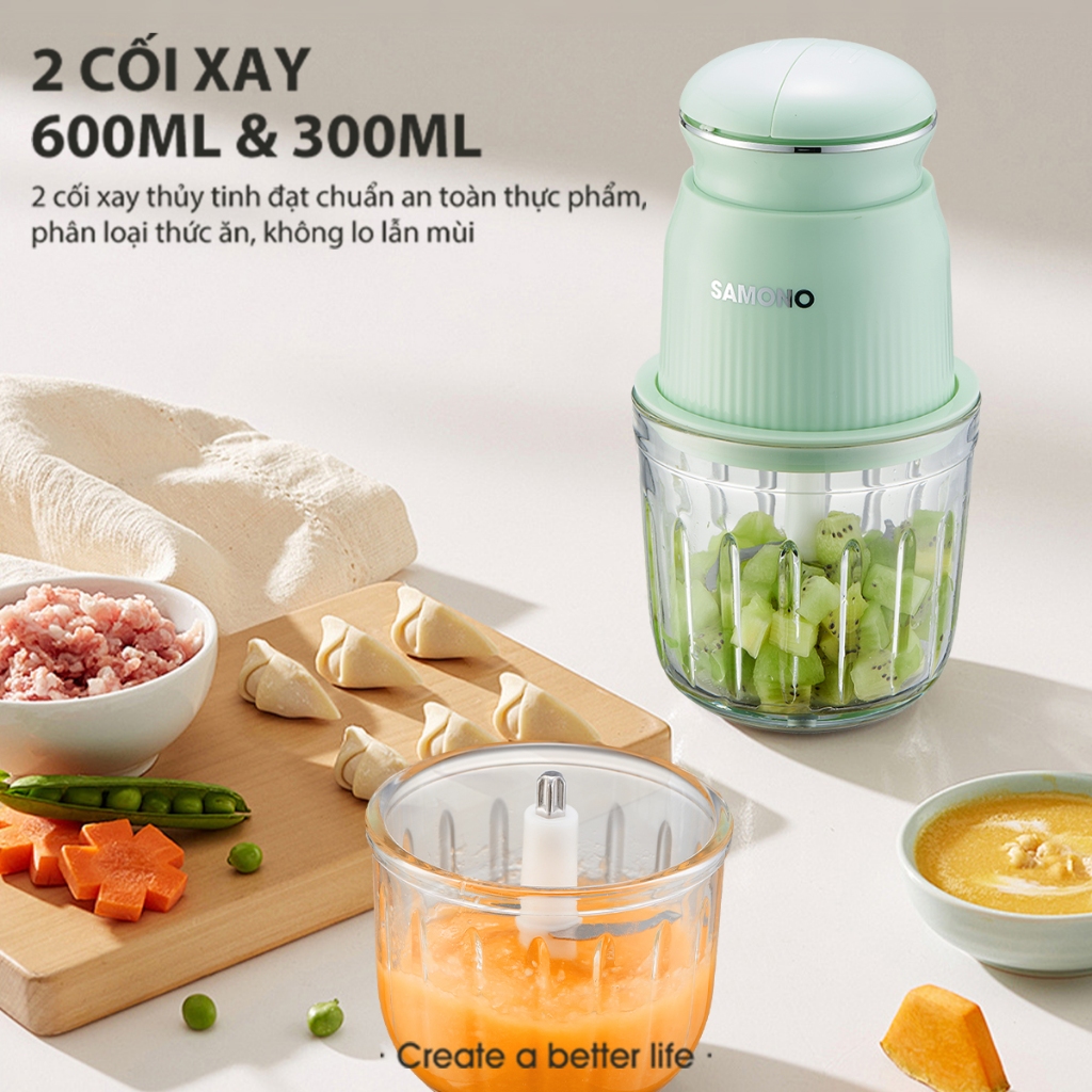 (CAO CẤP- 2 CỐI) Máy xay thực phẩm mini Samono SW-CD200, 2 tốc độ dung tích 300ml và 600ml, công suất 200W, xay ăn dặm (CAO CẤP- 2 CỐI) Máy xay thực phẩm mini Samono SW-CD200, 2 tốc độ dung tích 300ml và 600ml, công suất 200W, xay ăn dặm