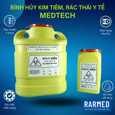 Bình hủy kim tiêm y tế, bình đựng rác thải y tế MEDTECH bằng PVC - Tùy chọn dung tích