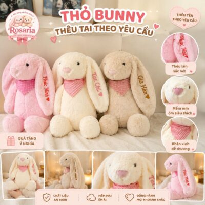 [HỎA TỐC] Gấu Bông Thỏ Bunny Thêu Tai Theo Yêu Cầu - Thú nhồi bông quà tặng bé, sinh nhật, người yêu