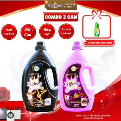[Combo 2 can V3] Nước giặt đậm đặc HygienC Plus+ công nghệ 2 trong 1 - Khối lượng 2Kg - thái CB2C2