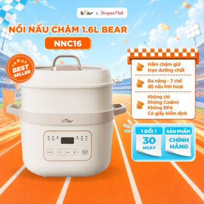 Nồi Nấu Chậm BEAR 1.6L, Nồi Nấu Cháo Cho Bé Ăn Dặm Hầm Cách Thủy Đa Năng Ninh Kho Hầm Canh Chưng Yến Nấu Chè SB-NNC16
