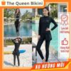 Đồ bơi nữ - Đồ tắm biển quần dài 2 lớp áo tay dài khóa kéo che nắng kín đáo màu đen Bikini Ninja vải co giãn 4 chiều 091