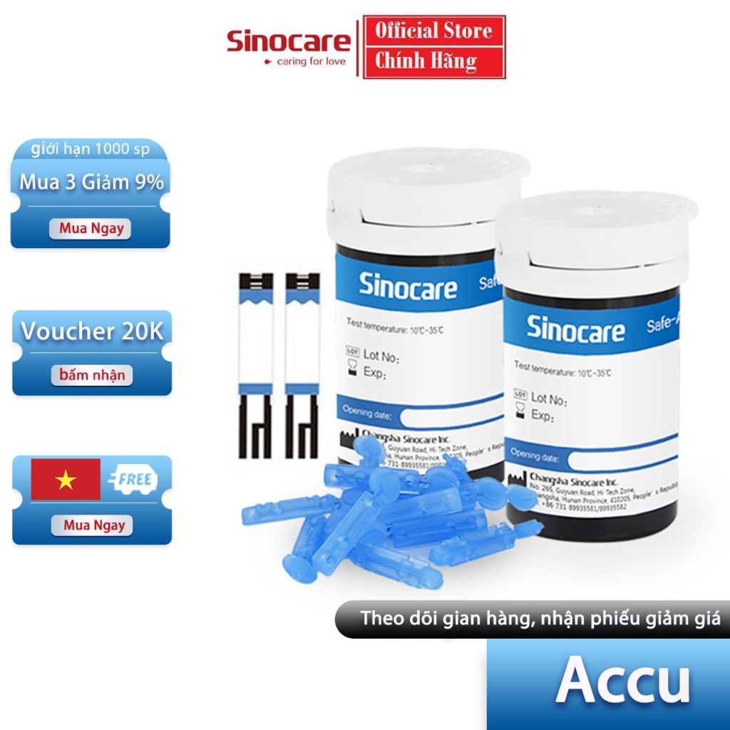 Que Thử Đường Huyết Hộp 25/50 Que Safe Accu Tặng Kèm 50 Kim Chính Hãng Sinocare Que Thử Đường Huyết Hộp 25/50 Que Safe Accu Tặng Kèm 50 Kim Chính Hãng Sinocare