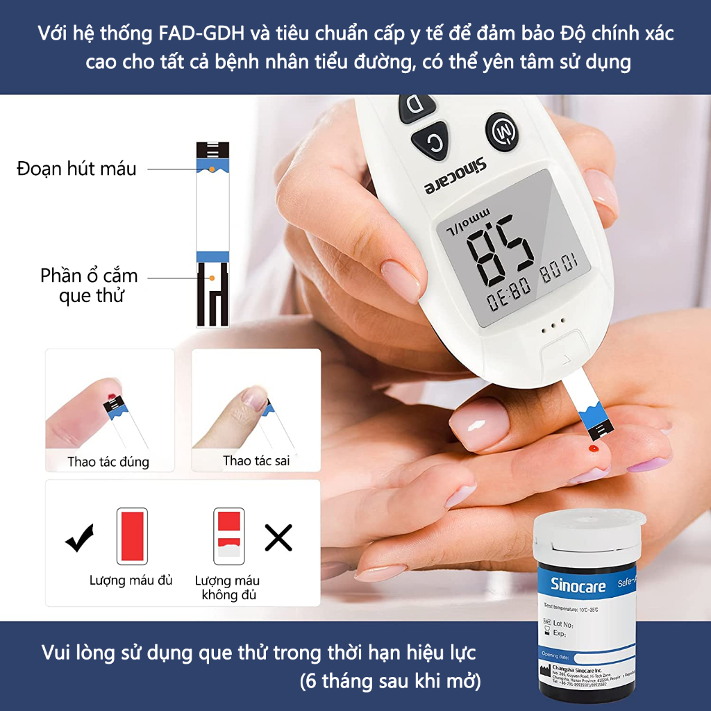 Que Thử Đường Huyết Hộp 25/50 Que Safe Accu Tặng Kèm 50 Kim Chính Hãng Sinocare Que Thử Đường Huyết Hộp 25/50 Que Safe Accu Tặng Kèm 50 Kim Chính Hãng Sinocare