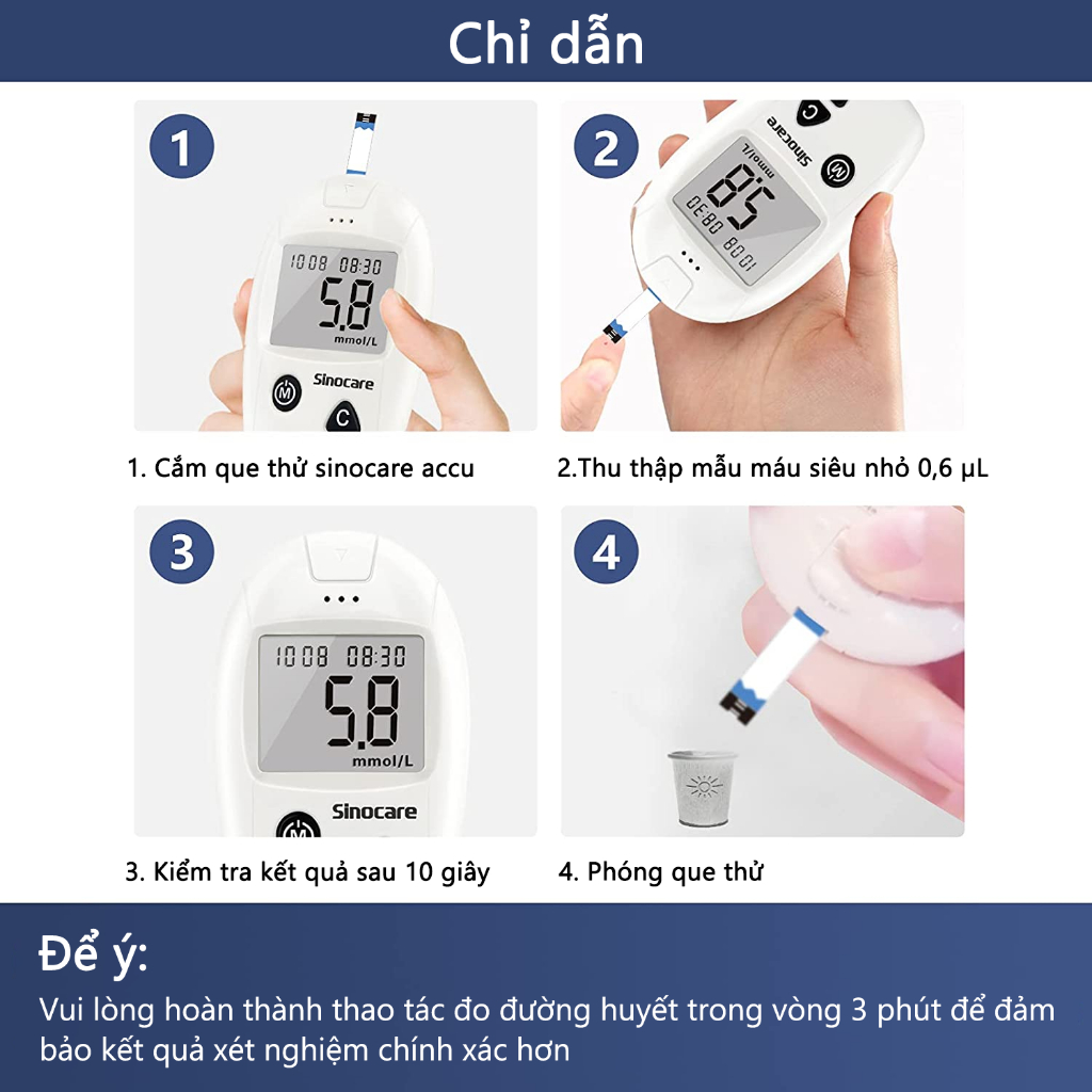 Que Thử Đường Huyết Hộp 25/50 Que Safe Accu Tặng Kèm 50 Kim Chính Hãng Sinocare Que Thử Đường Huyết Hộp 25/50 Que Safe Accu Tặng Kèm 50 Kim Chính Hãng Sinocare