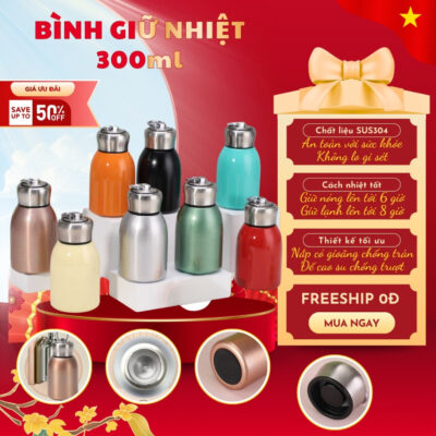 BB.Mart Bình Giữ Nhiệt SUS304 Mini 300ml - Bình Đựng Cafe, Trà, Nước Uống Nhỏ Gọn, Có Tay Cầm Tiện Lợi Khi Di Chuyển