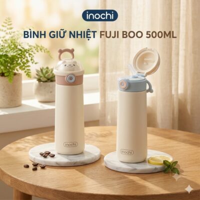 Bình nước giữ nhiệt inochi, Bình giữ nhiệt FUJI BOO 500ml inox 316 cao cấp mang đi học văn phòng