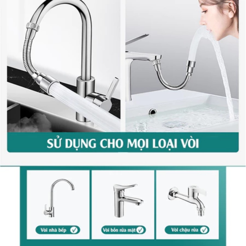 Dây nối vòi nước vạn năng, xoay 720 độ chất liệu inox 304 chống gỉ, chịu nhiệt sử dụng đa năng cho nhiều loại vòi Dây nối vòi nước vạn năng, xoay 720 độ chất liệu inox 304 chống gỉ, chịu nhiệt sử dụng đa năng cho nhiều loại vòi