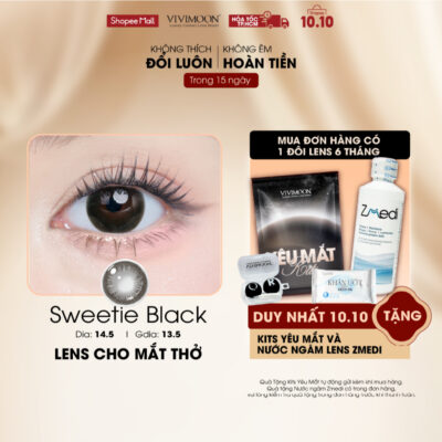 VIVIMOON lens cận cho mắt thở màu đen baby Sweetie Black, kính áp tròng giãn tròng to 14.5mm, hạn dùng 06 tháng