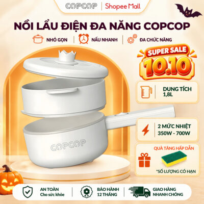 Nồi lẩu điện đa năng COPCOP nồi lẩu dung tích 1.8L tặng kèm khay hấp tiện lợi bảo hành 12 tháng