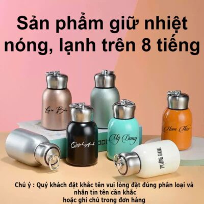 ( Miễn phí khắc tên ) Bình giữ nhiệt inox 304 dung tích 300ml kèm quai xách tiện lợi.