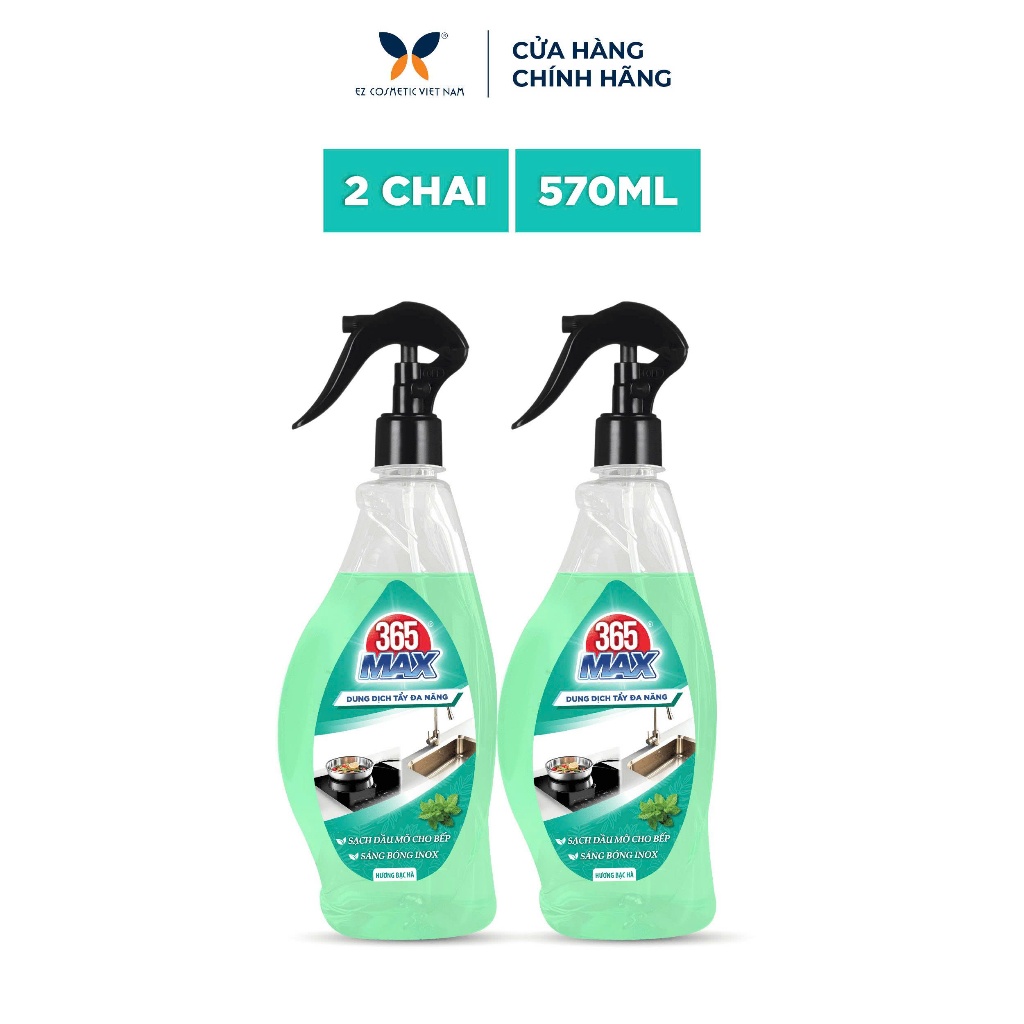 Combo 2 Xịt Tẩy Đa Năng 365 Max 570ml Hương Bạc Hà - Sạch dầu mỡ bếp, sáng bóng inox Combo 2 Xịt Tẩy Đa Năng 365 Max 570ml Hương Bạc Hà - Sạch dầu mỡ bếp, sáng bóng inox