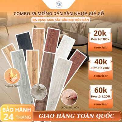 Combo 1 Hộp 36 Tấm Sàn Nhựa Giả Gỗ Dán Được 5m Vuông Tấm Lớn 914x152mm Chống Nước Lót Sàn Sạch Đẹp Bền Màu