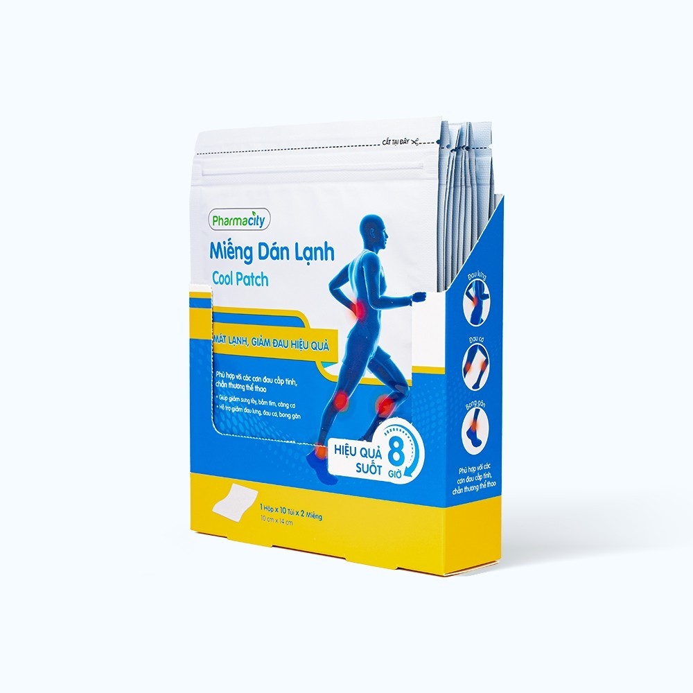 Pharmacity Miếng dán lạnh Cool Patch mát lạnh giảm đau 14x10cm (Túi 2 Miếng) Pharmacity Miếng dán lạnh Cool Patch mát lạnh giảm đau 14x10cm (Túi 2 Miếng)