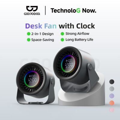 GOOJODOQ GFS008 Quạt tốc độ cao để bàn 2 trong 1 Quạt 100 tốc độ Màn hình kỹ thuật số LED quạt turbo có thể điều chỉnh Đèn chiếu sáng RGB