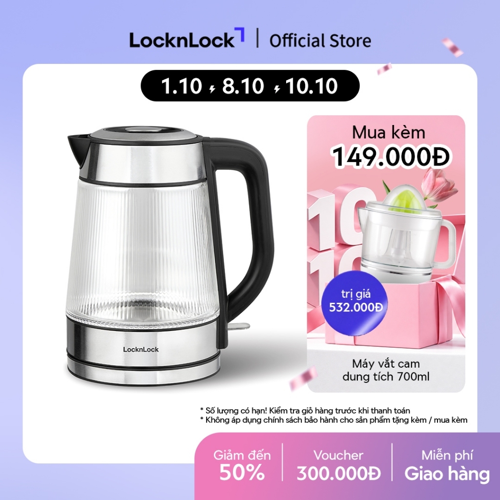 Ấm đun siêu tốc bằng thủy tinh LocknLock Glass Electric Kettle 1.8L có đèn led và lưới lọc EJK256BLK Ấm đun siêu tốc bằng thủy tinh LocknLock Glass Electric Kettle 1.8L có đèn led và lưới lọc EJK256BLK