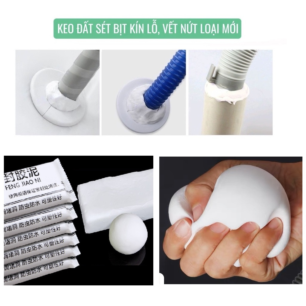 Combo 10 Bịch Xi Măng Dẻo Trắng 20g, Keo Trám Khe Chống Thấm Lỗ Điều Hòa Đường Ống Và Khe Tường Combo 10 Bịch Xi Măng Dẻo Trắng 20g, Keo Trám Khe Chống Thấm Lỗ Điều Hòa Đường Ống Và Khe Tường