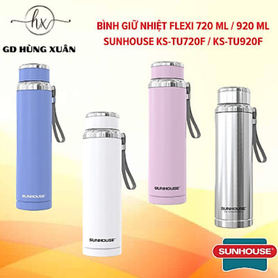 Bình giữ nhiệt Inox 304 2 lớp cao cấp Sunhouse 720ml, 920ml, giữ nóng/lạnh 6h, an toàn sức khỏe