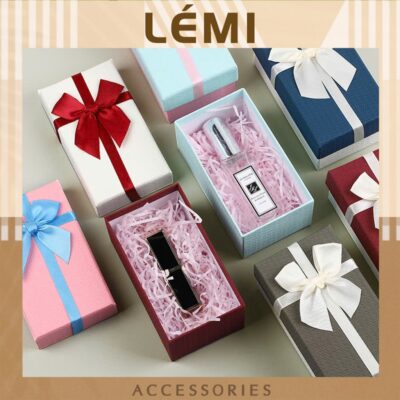 Hộp đựng quà tặng thắt nơ Hộp đựng nước hoa son môi phụ kiện dễ thương size 14.2*8*4.7cm Hộp quà bìa cứng Lémi
