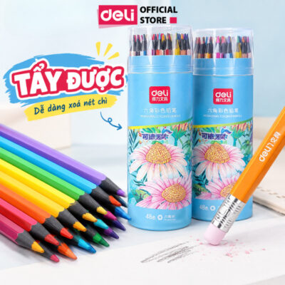 [🔥 TRỢ GIÁ] Bút Chì Màu Xóa Được Deli - Bút Chì Màu Cao Cấp Học Sinh Lõi Chì Dày Hơn Màu Tươi Sáng - Mẫu 12/24/36/48 Màu