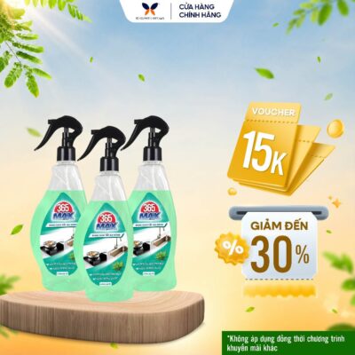 Combo 3 Xịt Tẩy Đa Năng 365 Max 570ml Hương Bạc Hà - Sạch dầu mỡ bếp, sáng bóng inox, các bề mặt