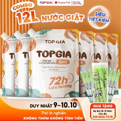 [SIÊU NHIỀU, TIẾT KIỆM] Combo 12L,8L Nước Giặt Xả 3in1 TopGia Hương Huyền Diệu Túi 2L, Lưu Hương 72H