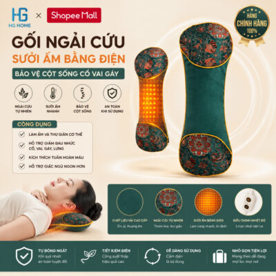Gối ngải cứu HGHOME sưởi ấm bằng điện bảo vệ cột sống cổ vai gáy [ HÀNG CHÍNH HÃNG ]
