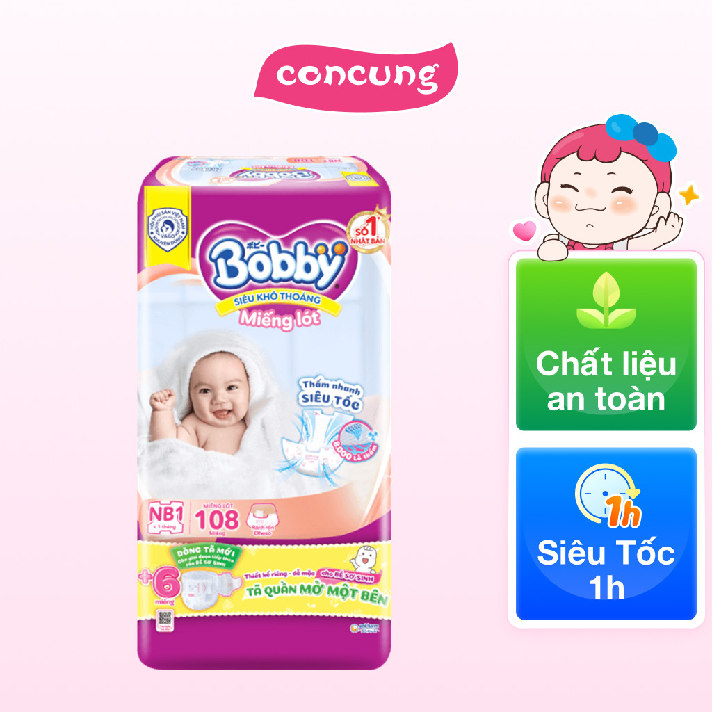 Miếng lót Bobby fresh Newborn 1 ( Dưới 5 kg, 108 miếng) - concung Miếng lót Bobby fresh Newborn 1 ( Dưới 5 kg, 108 miếng) - concung