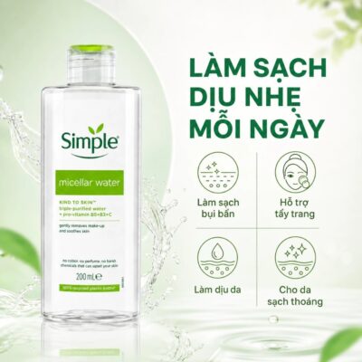 Combo Toner Nước Hoa Hồng Simple Sữa Rửa Mặt Simple Tẩy Trang Simple Cho Da Nhạy Cảm 200ml- Mỹ Phẩm Lina