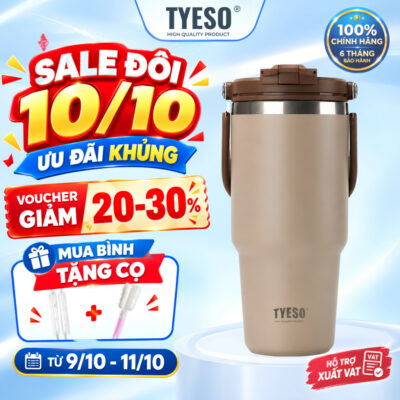 Bình nước giữ nhiệt INOX TYESO có vòi hút tay cầm Cốc cách nhiệt 600ml/ 750ml/ 900ml/ 1050ml/ 1200ml