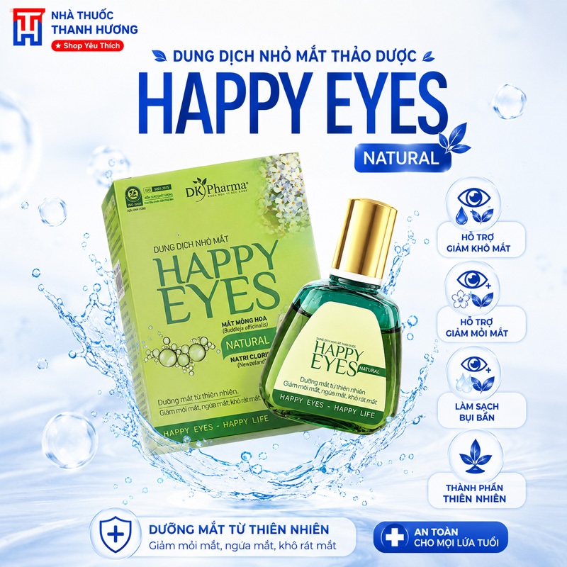 Dung dịch dưỡng mắt thảo dược Happy Eyes dịu nhẹ Dược Khoa - Dưỡng mắt hằng ngày, giảm khô mắt 15ml DK PHARMA Dung dịch dưỡng mắt thảo dược Happy Eyes dịu nhẹ Dược Khoa - Dưỡng mắt hằng ngày, giảm khô mắt 15ml DK PHARMA
