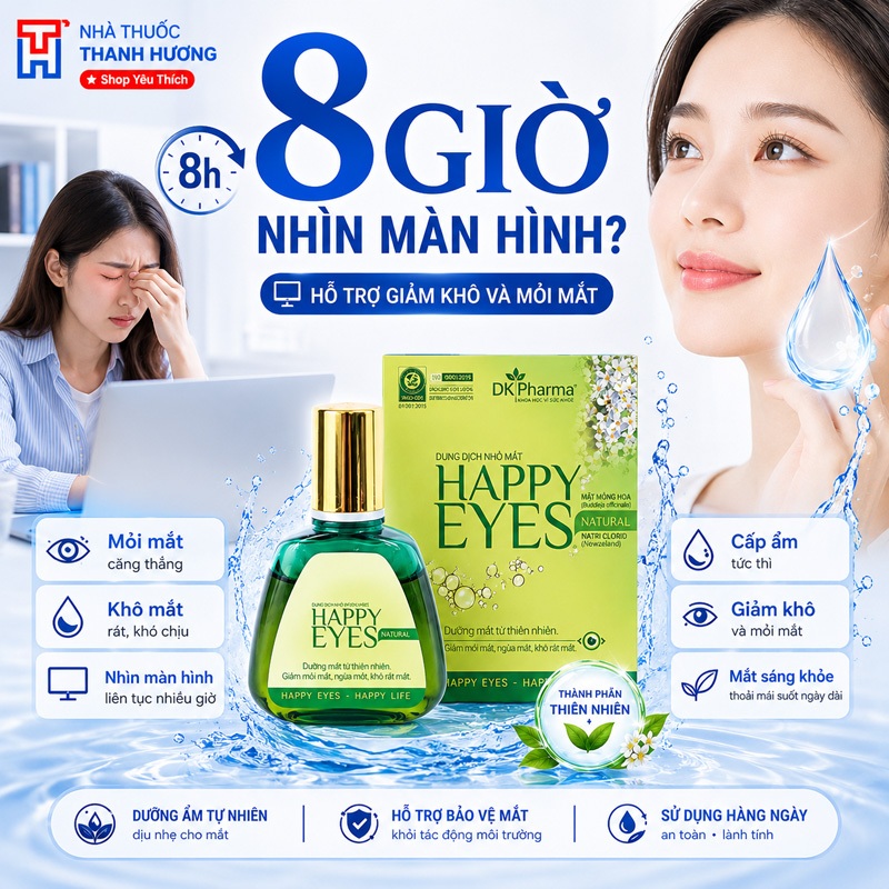 Dung dịch dưỡng mắt thảo dược Happy Eyes dịu nhẹ Dược Khoa - Dưỡng mắt hằng ngày, giảm khô mắt 15ml DK PHARMA Dung dịch dưỡng mắt thảo dược Happy Eyes dịu nhẹ Dược Khoa - Dưỡng mắt hằng ngày, giảm khô mắt 15ml DK PHARMA