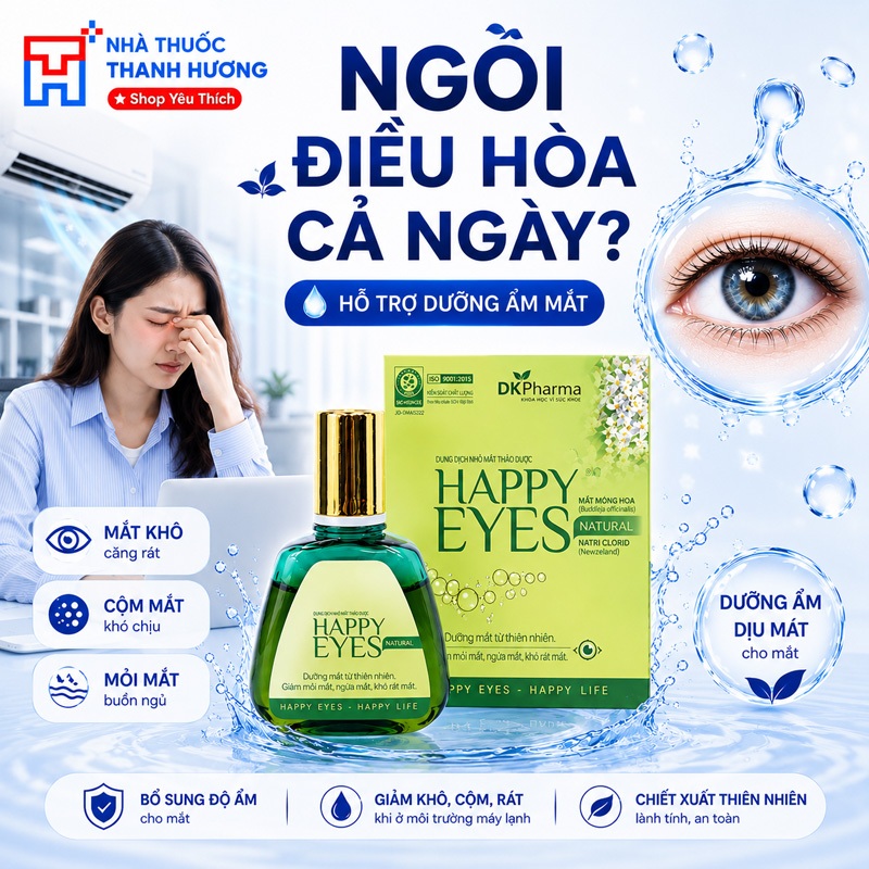Dung dịch dưỡng mắt thảo dược Happy Eyes dịu nhẹ Dược Khoa - Dưỡng mắt hằng ngày, giảm khô mắt 15ml DK PHARMA Dung dịch dưỡng mắt thảo dược Happy Eyes dịu nhẹ Dược Khoa - Dưỡng mắt hằng ngày, giảm khô mắt 15ml DK PHARMA