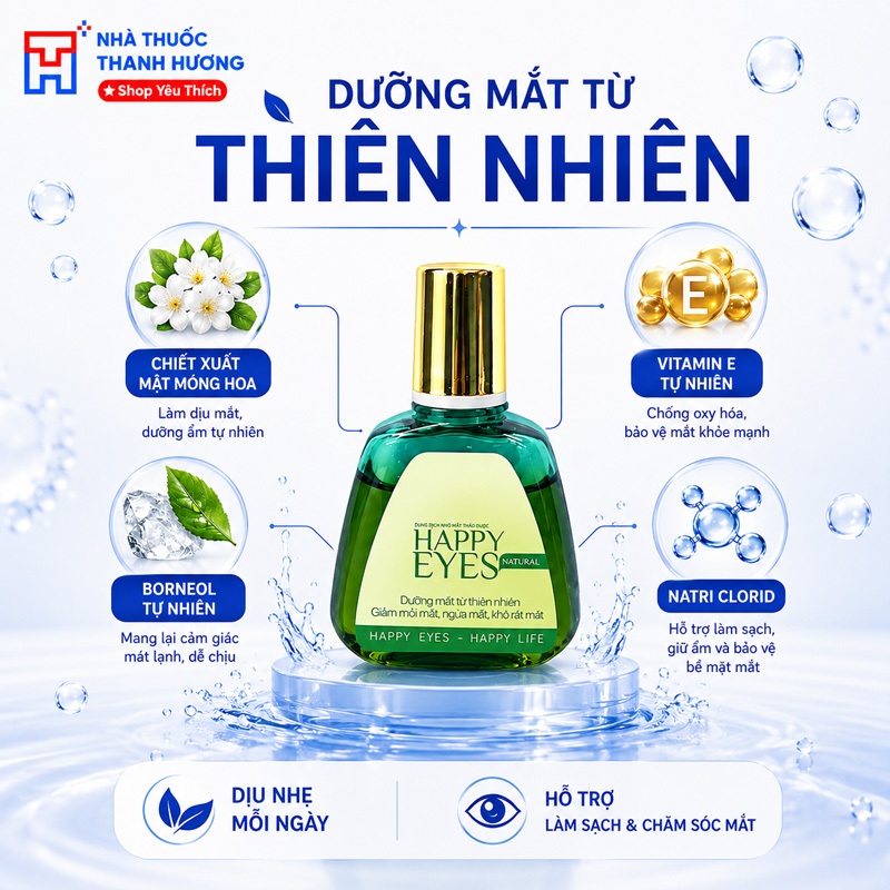 Dung dịch dưỡng mắt thảo dược Happy Eyes dịu nhẹ Dược Khoa - Dưỡng mắt hằng ngày, giảm khô mắt 15ml DK PHARMA Dung dịch dưỡng mắt thảo dược Happy Eyes dịu nhẹ Dược Khoa - Dưỡng mắt hằng ngày, giảm khô mắt 15ml DK PHARMA