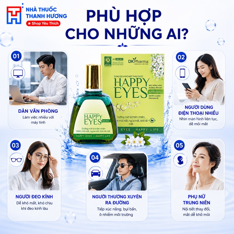 Dung dịch dưỡng mắt thảo dược Happy Eyes dịu nhẹ Dược Khoa - Dưỡng mắt hằng ngày, giảm khô mắt 15ml DK PHARMA Dung dịch dưỡng mắt thảo dược Happy Eyes dịu nhẹ Dược Khoa - Dưỡng mắt hằng ngày, giảm khô mắt 15ml DK PHARMA