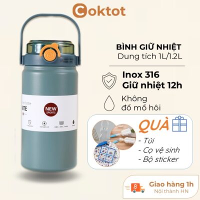 Bình giữ nhiệt BOSS 1000ml TC-120, ly giữ nhiệt có ống hút, lõi inox 316 cao cấp, giữ nhiệt 12-24H không đổ mồ hôi