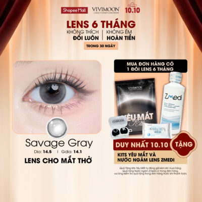 Kính áp tròng VIVIMOON EYECONIC lens cận cho mắt thở màu xám baby Savage Gray, giãn tròng to 14.5mm hạn sử dụng 6 tháng