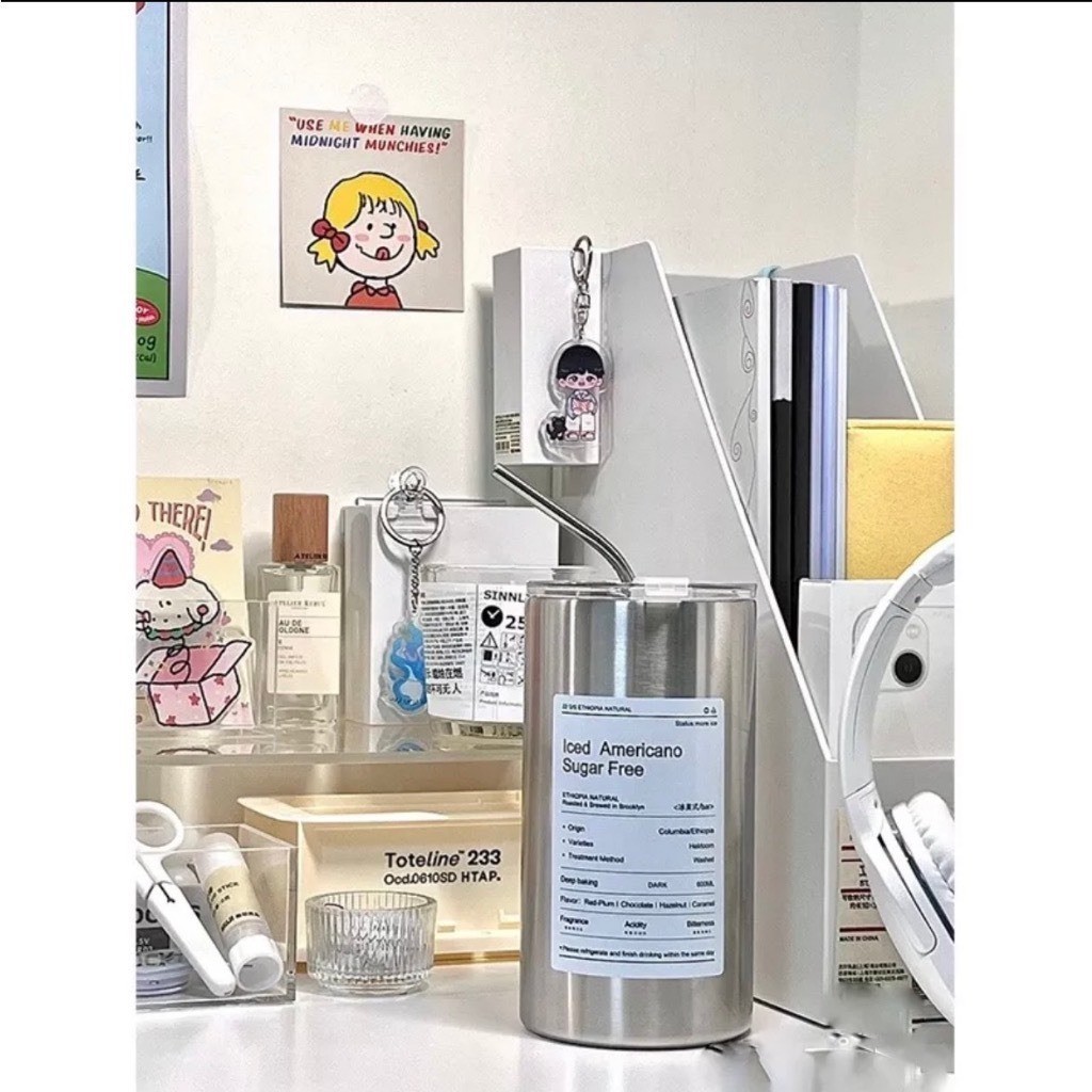 Bình đựng nước giữ nhiệt Iced Americano có ống hút dung tích 600ml, Bình đựng nước giữ nhiệt Iced Americano có ống hút dung tích 600ml,