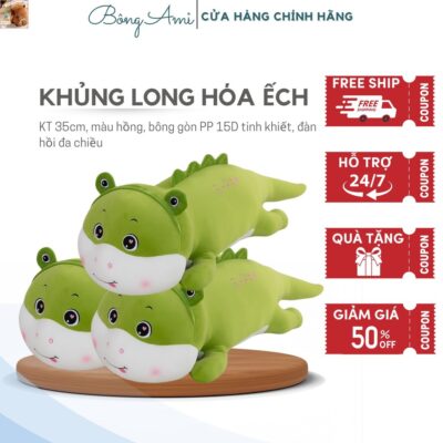 Gấu bông khủng long hóa ếch xanh size 52cm, Xưởng gấu bông giá rẻ Gaubông.ami