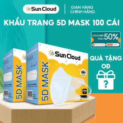 [Kèm quà] Thùng 500 chiếc khẩu trang y tế 5D Mask 3 lớp SUN CLOUD kháng khuẩn chống tia UV, bụi mịn