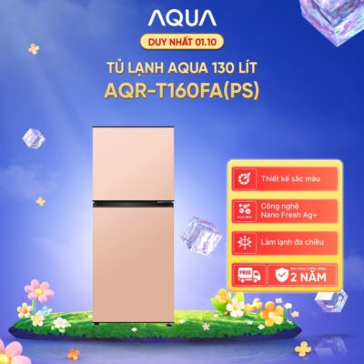 [SẢN PHẨM MỚI] Tủ lạnh AQUA 2 cánh 130 lít ngăn đá trên AQR-T160FA(PS) - Màu hồng - Freeship - Giao sau 5 - 7 ngày