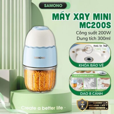 (Dao 8 lưỡi) Máy xay ăn dặm 0.3L Samono SW-MC200S cho bé, 200W, cối thủy tinh, xay thịt nhuyễn mịn