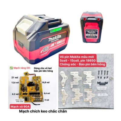 Vỏ Pin Makita Mẫu Mới 21v 5/10/15 Cell 18650 - Chống Sốc - Led Báo Pin Bên Hông