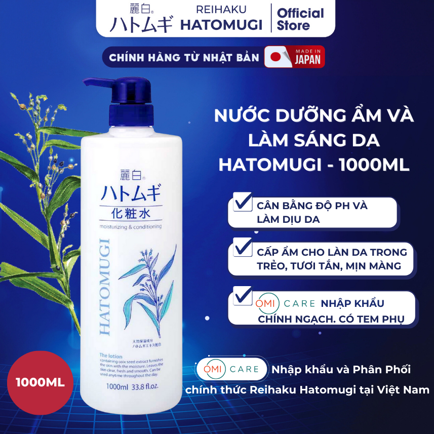 Lotion Hatomugi Ý Dĩ Dưỡng Ẩm Làm Sáng Da Bản to 1000ML Reihaku Hatomugi Nước Hoa Hồng Dưỡng Trắng Da