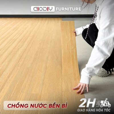 Giấy dán sàn AIODIY Miếng nhựa lót sàn giả vân gỗ sang trọng, có keo sẵn dễ dán